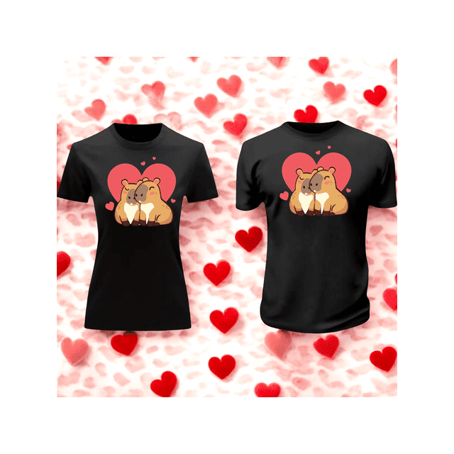 Playera En Duo Para Parejas De Capybara 14 De Febrero San Valentin Color Negro Talla Chica Marca Emil SaEs