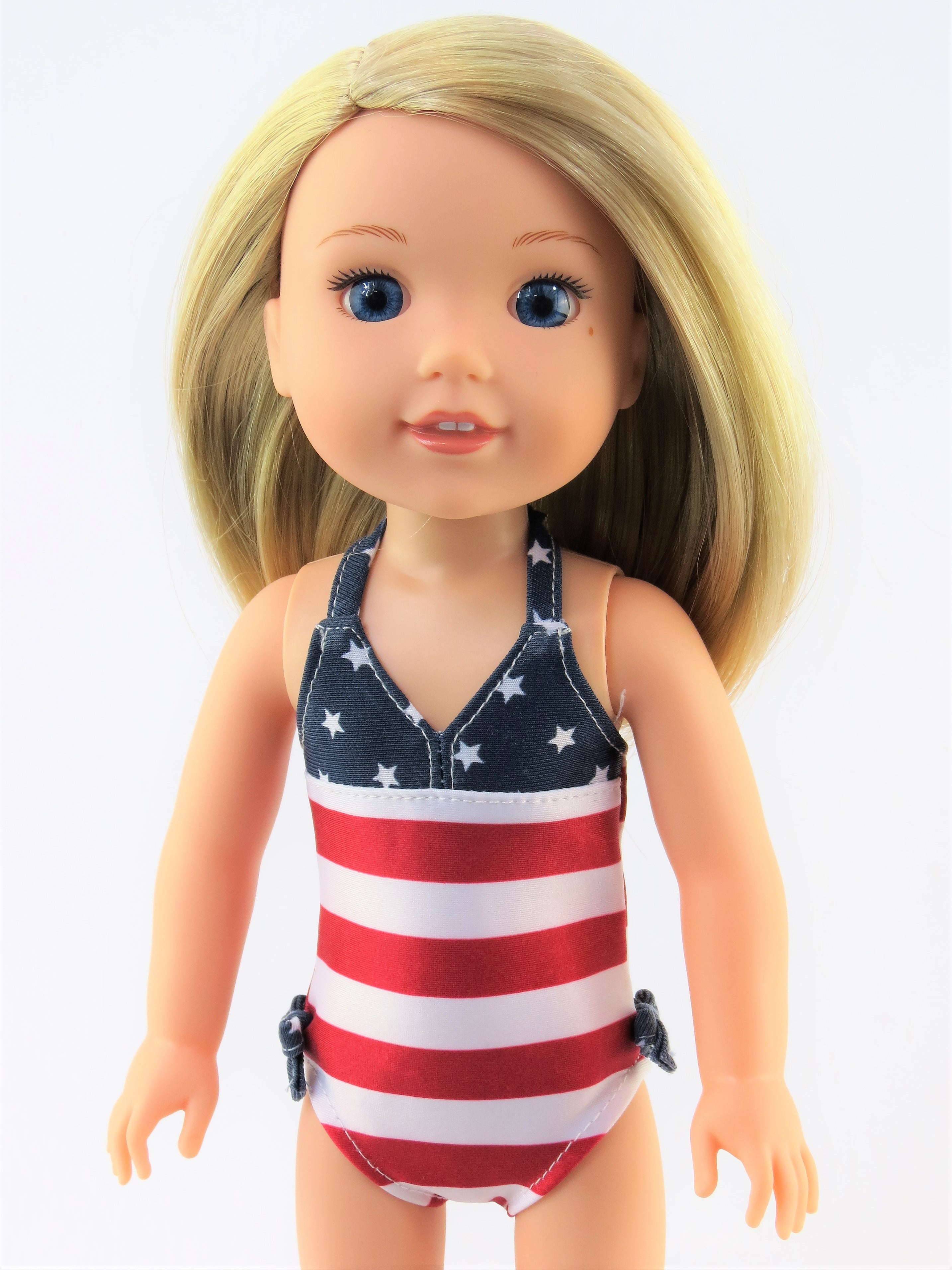Swimsuit made for 14 inch Wellie Wisher ~ Doll Clothes by TKCT Marble blue