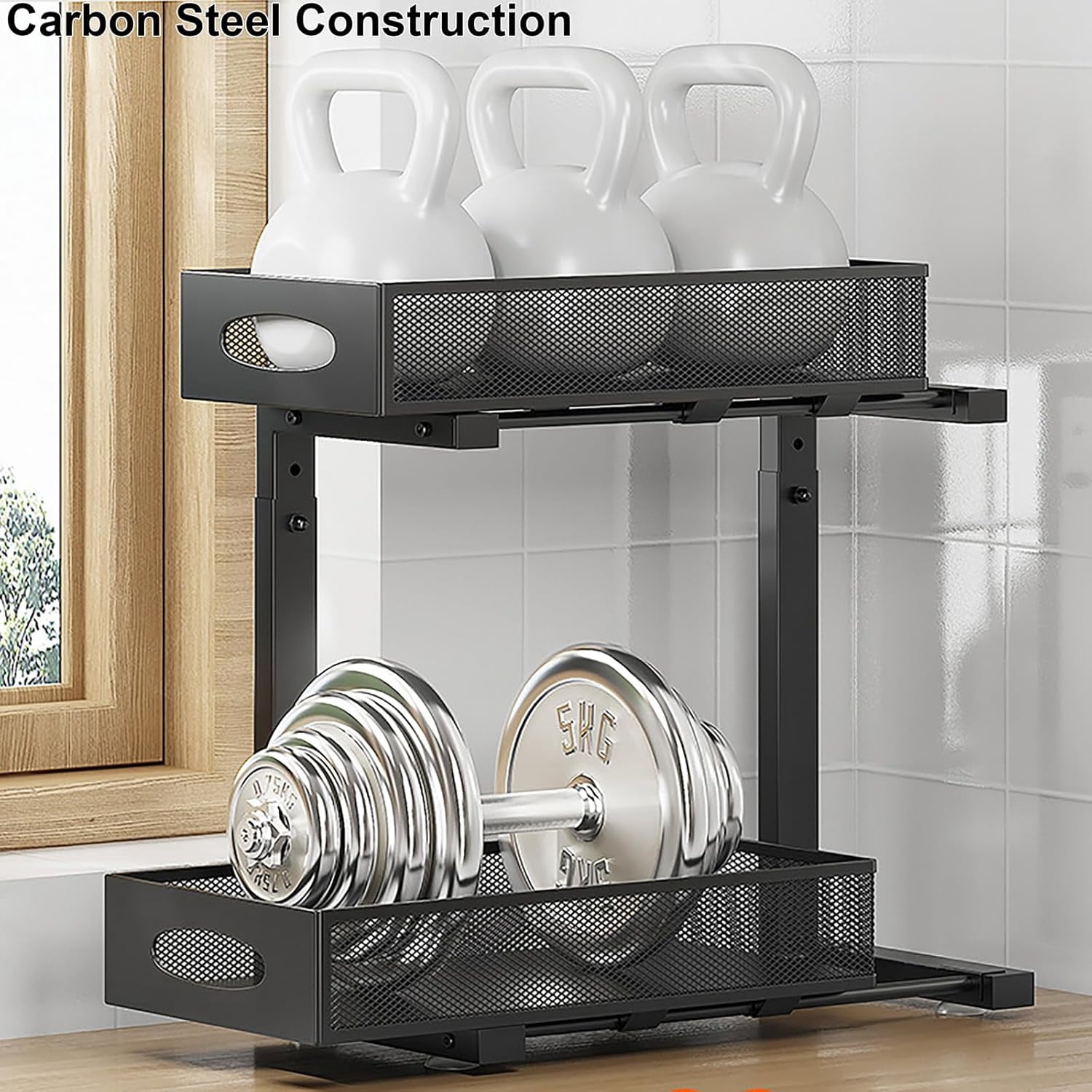 2 Pack Under Sink Organizer and Storage, 2 Tier Pull Out Sliding Cabinet Shelf, 5-Level Height Adjustable Thickened Carbon Steel Storage Rack for Kitchen Bathroom Cabinet, Black