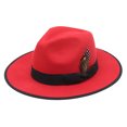thumbnail image 2 of XIAOCHA Womens Ribbon‑Feather Fedora Hat Solid Wide‑Brim Hat Outdoor Festival Hat,Red, 2 of 4