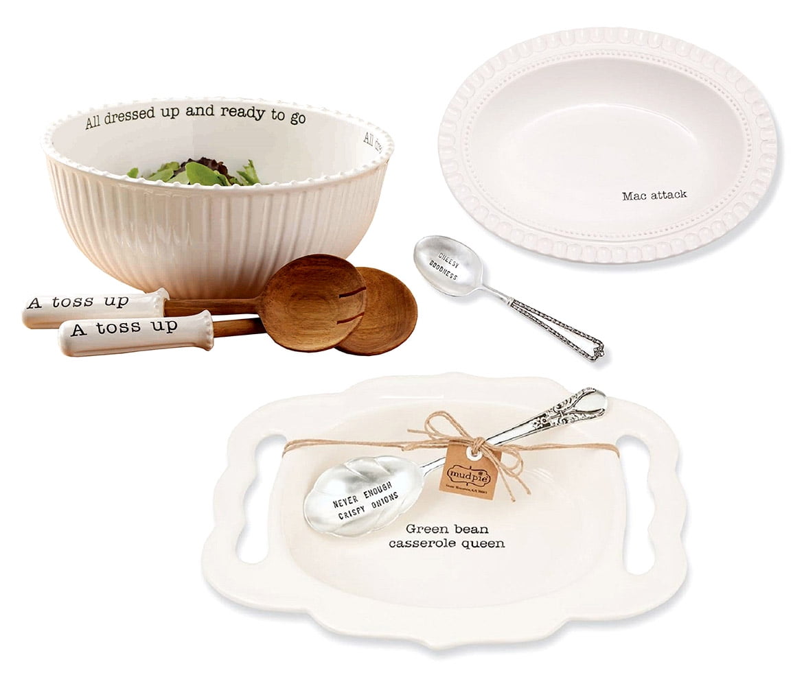 Mozlly Value Pack Mud Pie Ceramic Circa Salad Bowl Set AND Ceramic