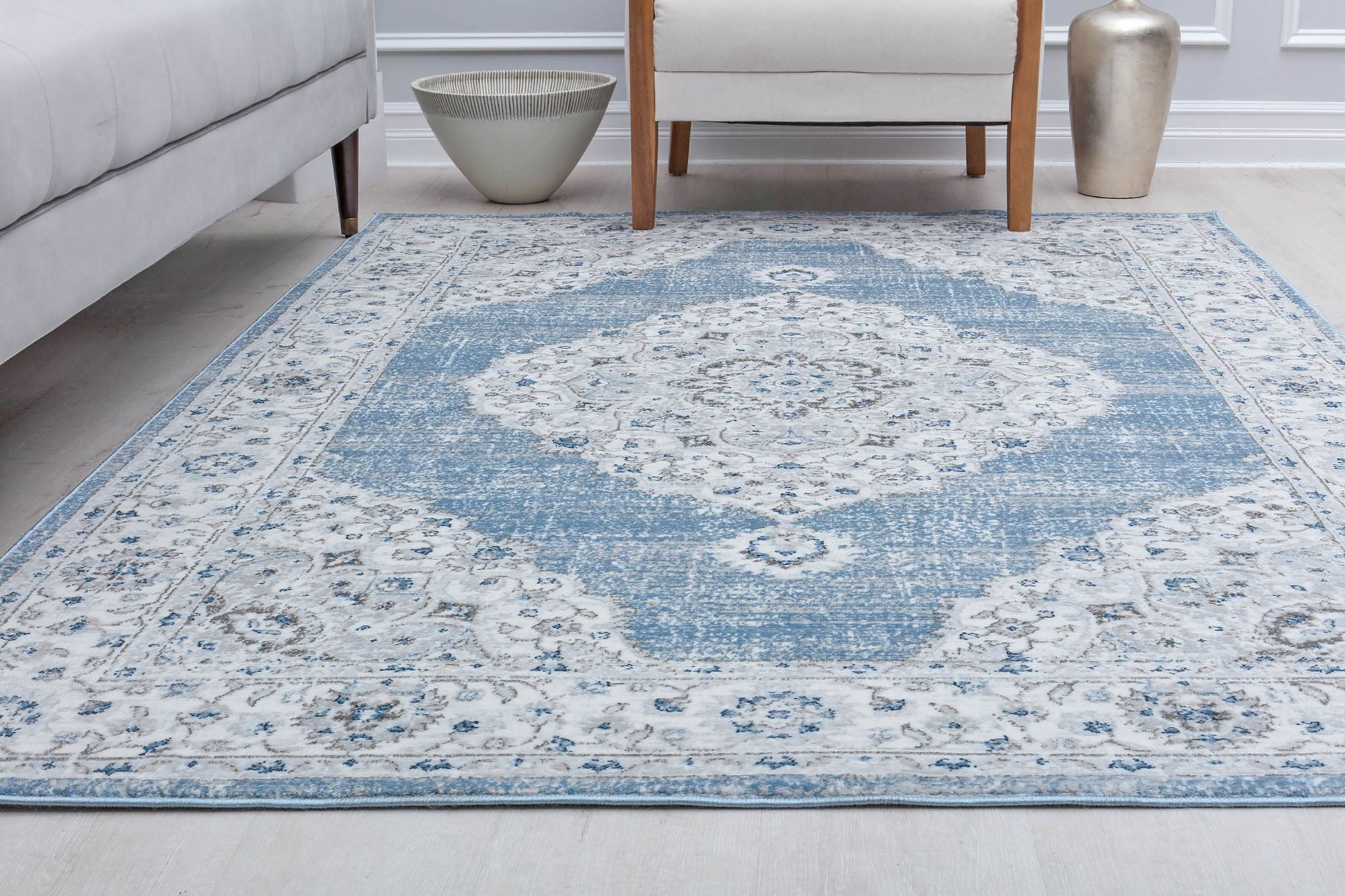 Rugs America Silas SM30E Blue Haze Abstract Vintage White Area Rug, 2'6" x 4'