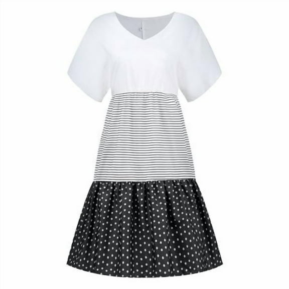 Summer Casual Loose Stripe Dot Mini Dresses.