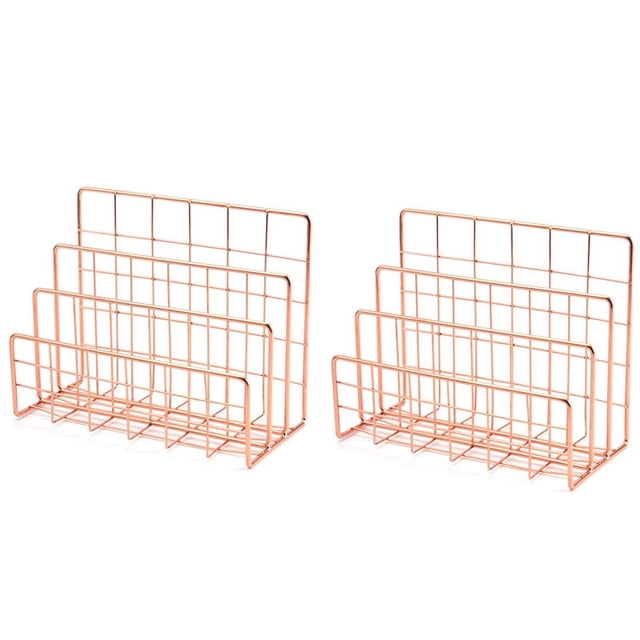 2X Estantería de Oficina Escritorio de Oro Rosa Bloque de Libro de Metal Estante de Revista de Escritorio de Tres Capas Soporte de Libro