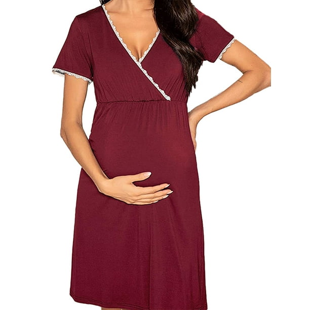 Jchiup Women's Maternity Short Sleeve V Neck Dress Nursing Nightgown