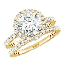 Rosec Jewels Elegant Moissanite Floating Halo Wedding Ring Set (8 mm round, 2 ct, D-VS1 Grade), 18K Yellow Gold, US 11.00