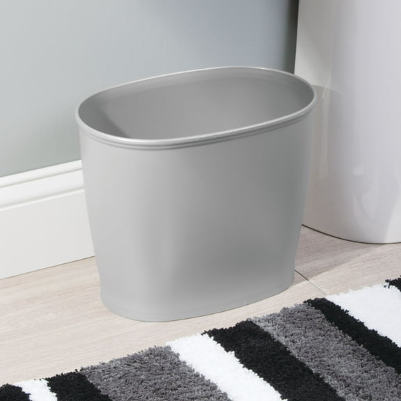 iDesign Kent Oval Plastic Trash Can for Bath, Kitchen, and Home, 8" x 12" x 10", Silver