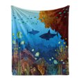 thumbnail image 1 of Deep Sea Soft Flannel Fleece Throw Blanket, Underwater Ocean Marine Wildlife Cartoon with Various Fishes, Cozy Plush for Indoor and Outdoor Use, 70" x 90", Deep Sky Blue Multicolor, by Ambesonne, 1 of 6
