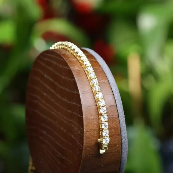3MM 10Ct Round Cut Lab-Created Diamond Women's Tennis Bracelet 14K Yellow Gold Plated