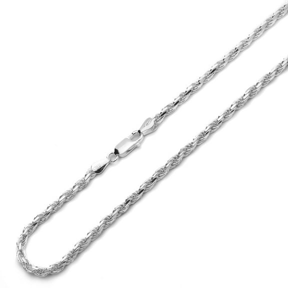 Men's Sterling Silver 4mm Italian Rope Chain Necklace (16~30 Inch)