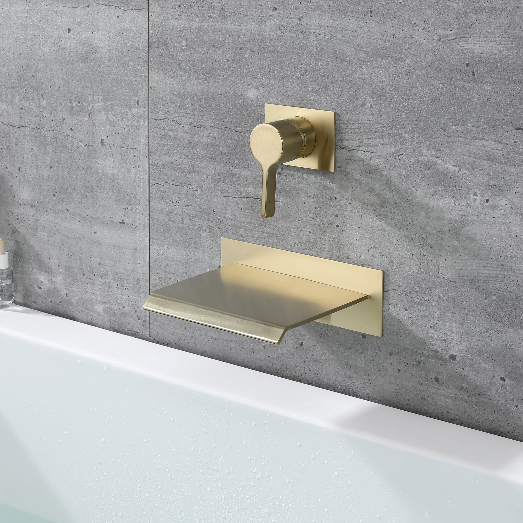 Sumerain Waterfall Wall Mount Tub Filler Faucet with Valve ,High Flow Rate,Brushed Gold