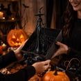 thumbnail image 4 of Halloween Elegant Black Witch Resin Style Plastic Figurine,Slim Witch with Hat and Broom Tabletop Statue for Mantel Shelf Gothic Indoor Decor, 4 of 5