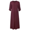 thumbnail image 2 of Frontwalk Casual Women Solid Color Oversize Maxi Dress Cotton Linen Long Shirt Kaftan Dress Wine Red XL, 2 of 5