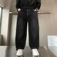 thumbnail image 4 of CPNG Boy's Thermal Fleece Lined Jeans Teen Boys Elastic Waist Straight Leg Button Front Zipper Denim Pants(Black,13-14 Years), 4 of 5