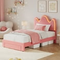thumbnail image 2 of TEQIN Upholstered Bed Frame with LED Lights,Petal Fabric Headboard Platform Bed for Girls,Boucle Upholstered Platform Bed,No Box Spring Needed For Girls, 2 of 8