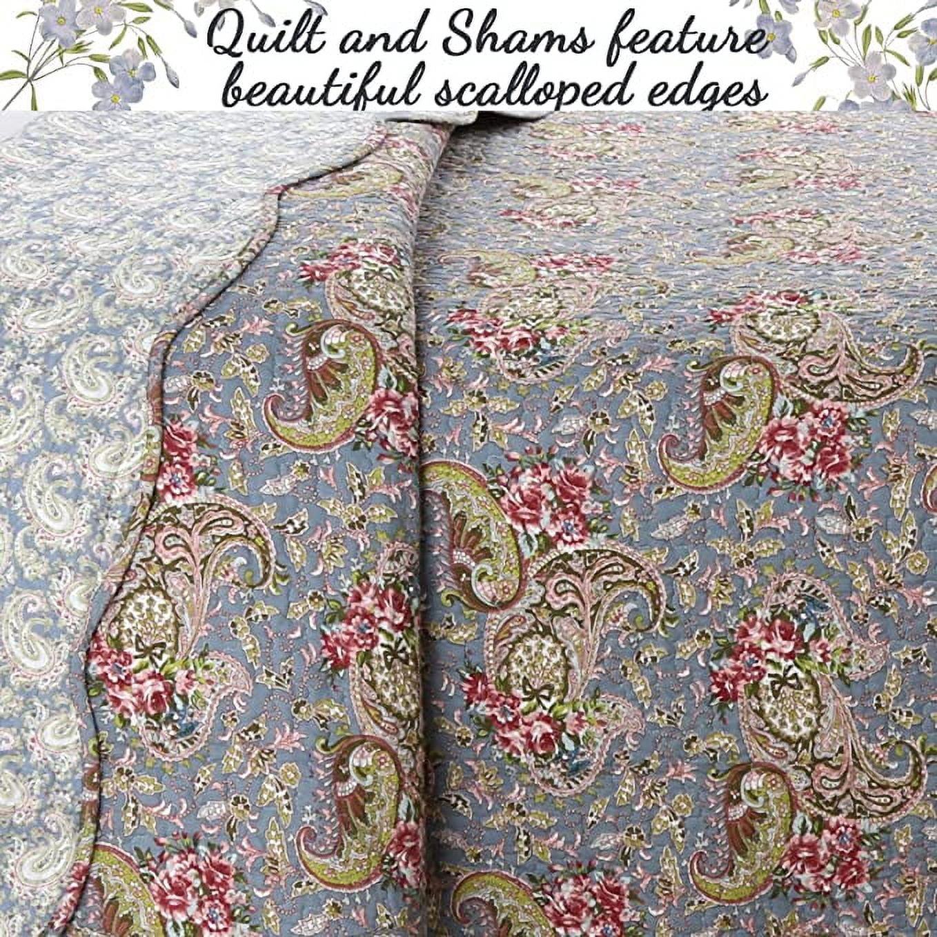 Cozy Line Kylie Floral Paisley 100% Cotton 3-Piece Quilt Set, King Set (Teal Blue, King - 3 Piece)