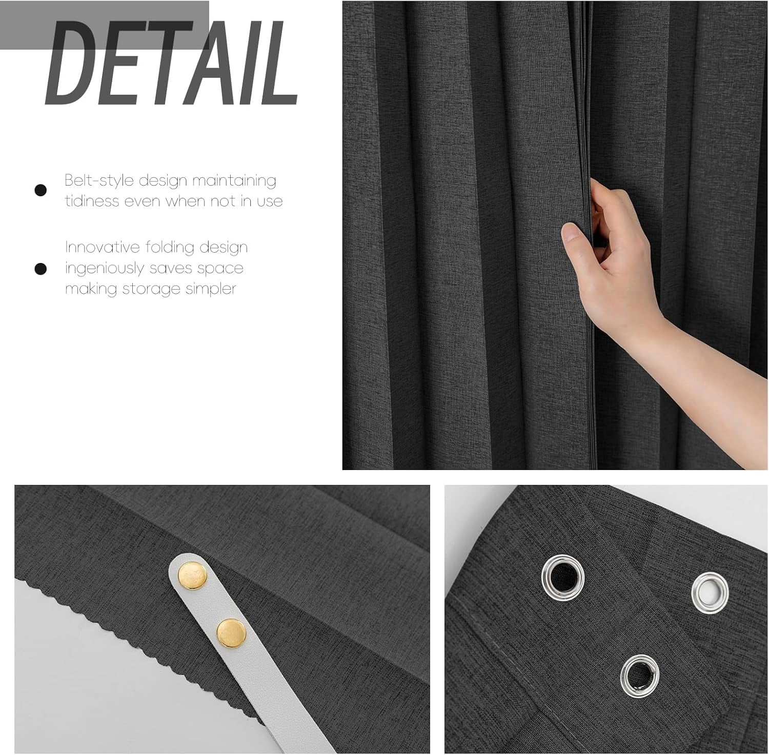 Magnetic Folding Shower Curtains Acordion Shower Curtain Fabric Polyester Waterproof Shower Curtains Suitable for Family Hotel Homestay Bathroom (Black,77" W x 72" L) 1 Panel