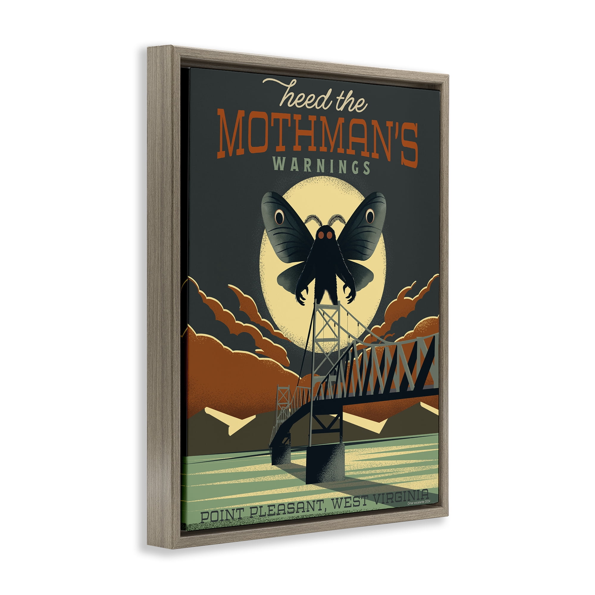 Stupell Industries Cryptid Tourism West Virginia Brown Framed Floater Canvas Wall Art, design by Omar Escalante