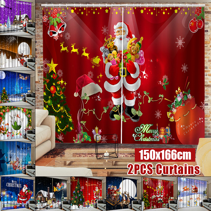 2Panel 3D Print Christmas Castle Window Curtain Door Screen Panel Xmas Decors