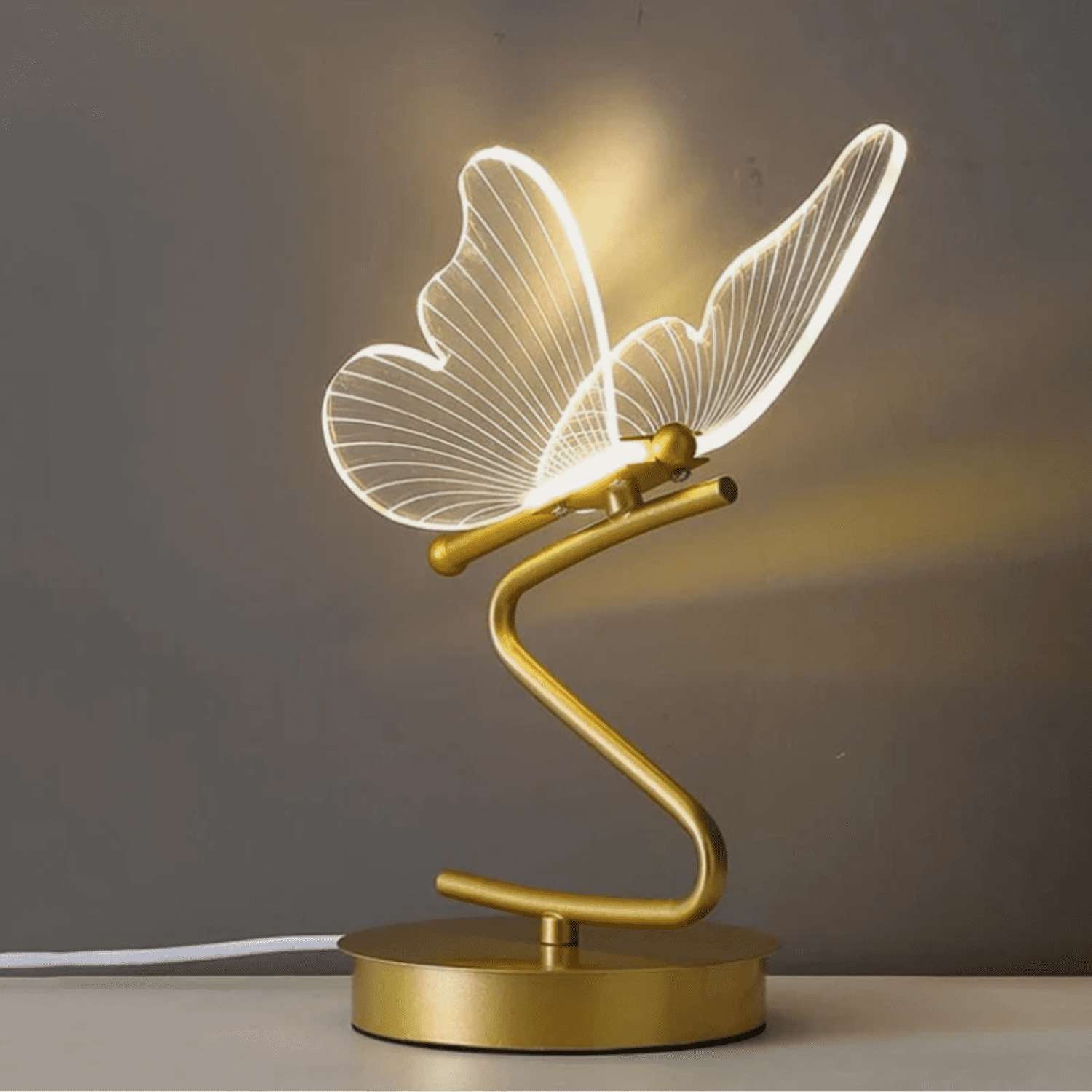 LED Butterfly Table Lamp with Acrylic Wings - 3-Color Dimmable Nordic Desk Lamp for Bedroom - Modern Gold Accent Nightstand Light for Living Room Home Office - Touch Button Base