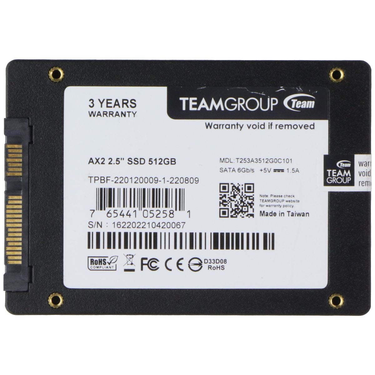 TEAMGROUP AX2 512GB 3D NAND TLC 2.5 Inch SATA III Internal SSD