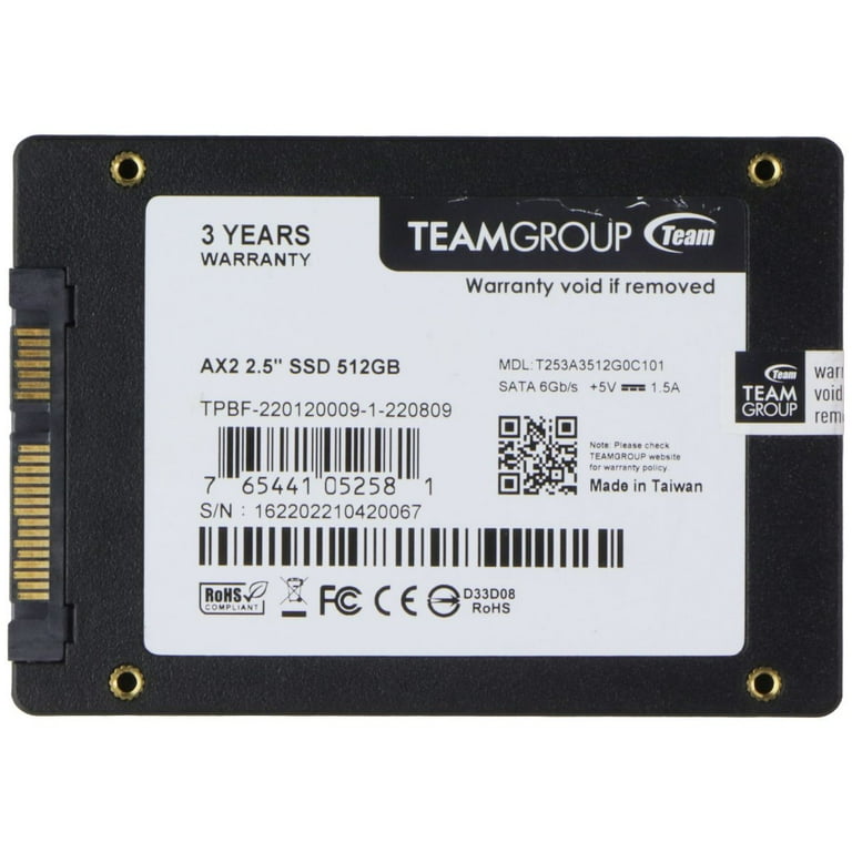 TEAMGROUP AX2 512GB 3D NAND TLC 2.5 Inch SATA III Internal SSD