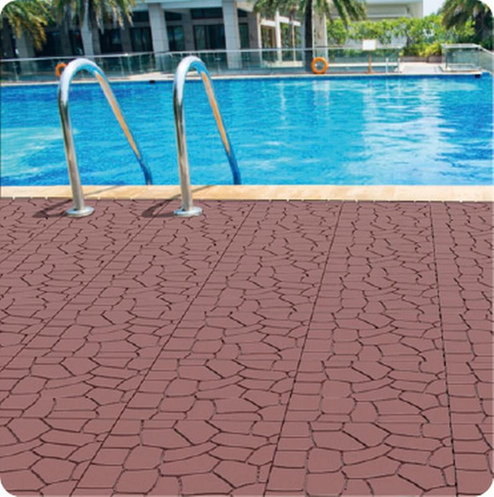 Interlocking Patio Deck Tiles 12x12 in, Stone Texture DIY Flooring with Tool-Free Installation, Weather-Resistant PP Material for Porch Poolside Balcony, Brown, 44pcs