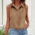 thumbnail image 5 of OGLCCG Cotton Linen Tank Tops for Women Casual Button Down Collared Sleeveless Shirt Dressy Solid Color Loose Fit Work Office Tank Top,XXL,Khaki, 5 of 8