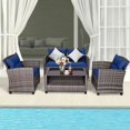 thumbnail image 4 of Costway 4 PCS Patio Rattan Furniture Set Coffee Table Cushioned Sofa Garden Lawn Navy, 4 of 10