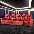 thumbnail image 2 of Weilianda Home Theater Seating Top Grain Leather Recliner Chair Dual Power Movie Gaming Sofa Electric Headrest with Tray Table Type-C USB Charge Cup Holders Row of 5,LOVESEAT RIGHT,RED, 2 of 8