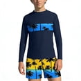 thumbnail image 1 of Bathing Suits for Teens Rash Guard Swimsuits Set for Boys Hawaiian Print Long Sleeve Swim Shirt with Swim Trunks Vacation Modest Two Piece Swim Set for 3-14Years, 1 of 7
