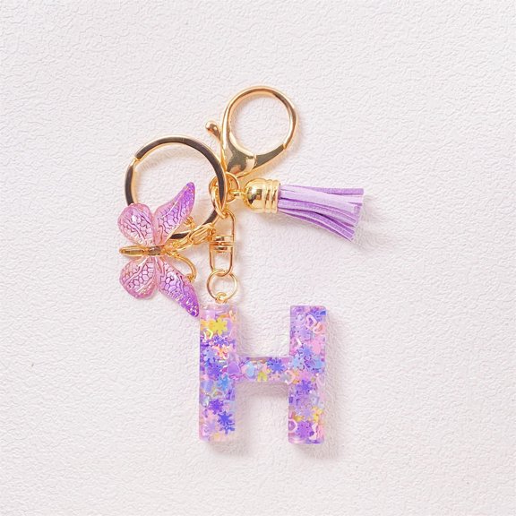 Initial Keychains, Custom Letter Tassel Keychain For Women, Resin Shiny Cute Car Keychain Gift For Wallet Backpack Bag, Purple