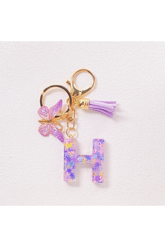 Initial Letter Keychains for Women Butterfly Pink Purple Cute Car Keychain for Wallet Backpack Bag (H