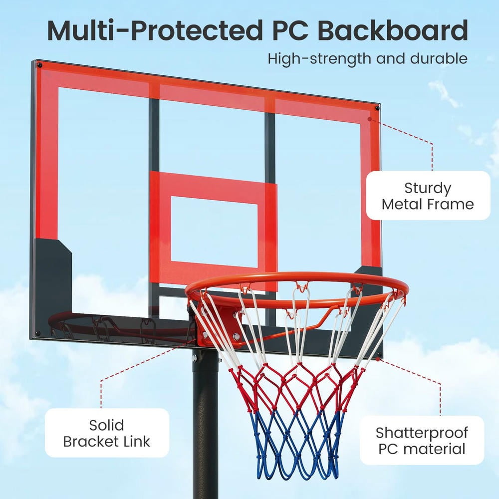 Barara King Basketball Goals Systems Stand with 3.3-7 Feet Portable Adjustable Height, Basketball Hoop Stand for Kids, Indoor, Outdoor, Gym, Red