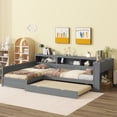thumbnail image 3 of Euroco Wood Twin Size Platform Bed, L Shaped Daybeds with Storage Headboard and USB Charging, 3-in-1 Bed with Trundle and Drawer, Gray, 3 of 16