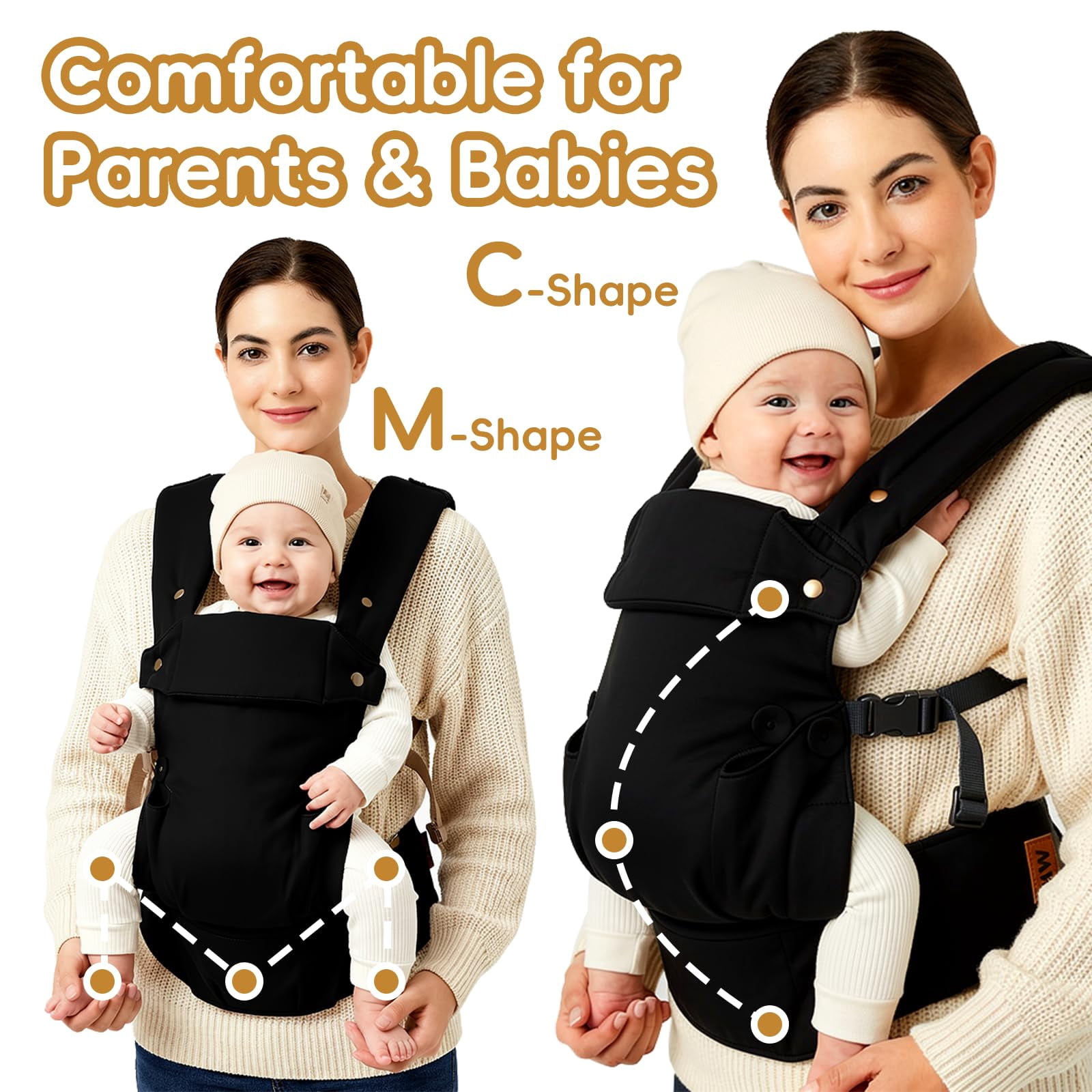 Baby Carrier for Newborn to Toddler-7-45 lbs 0-36 Months Versatile & Adjustable Linen Carrier with Front Pocket Headrest Support for Moms, Dads,Black