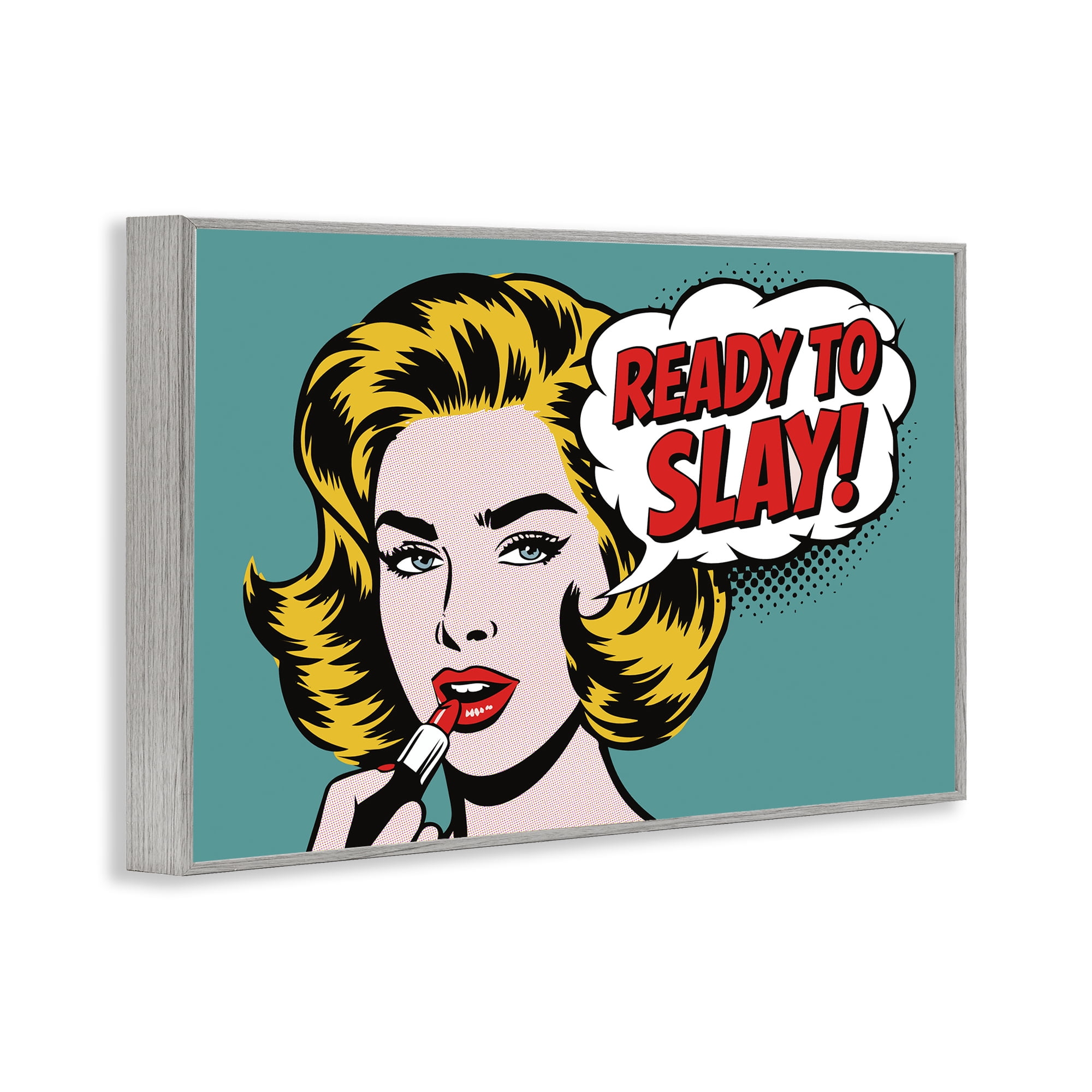 Stupell Industries Ready To Slay Pop Lipstick Gray Framed Giclee Art, design by Andreas Magnusson