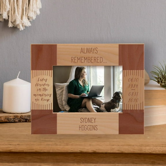 Lives Forever In The Memories We Keep Personalized Wooden Frame-5" x 3 1/2" Brown Horizontal