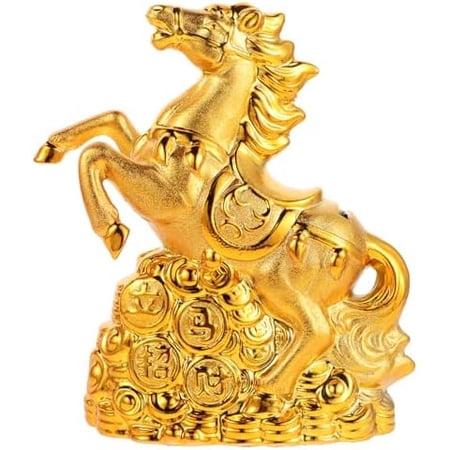 Horse Money Bank with Removable Coin Slot Ceramic Animal Statue for Home Office Chinese New Year Party Decoration - Gold$$Office