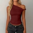 thumbnail image 5 of VEKDONE Off The Shoulder Tank Tops for Women Summer Sleeveless Ruched Shoulder Crop Tanks Dressy Solid Color Slim Fit Tunic Tops Trendy Club Party Cropped Tank Top Wine M, 5 of 6