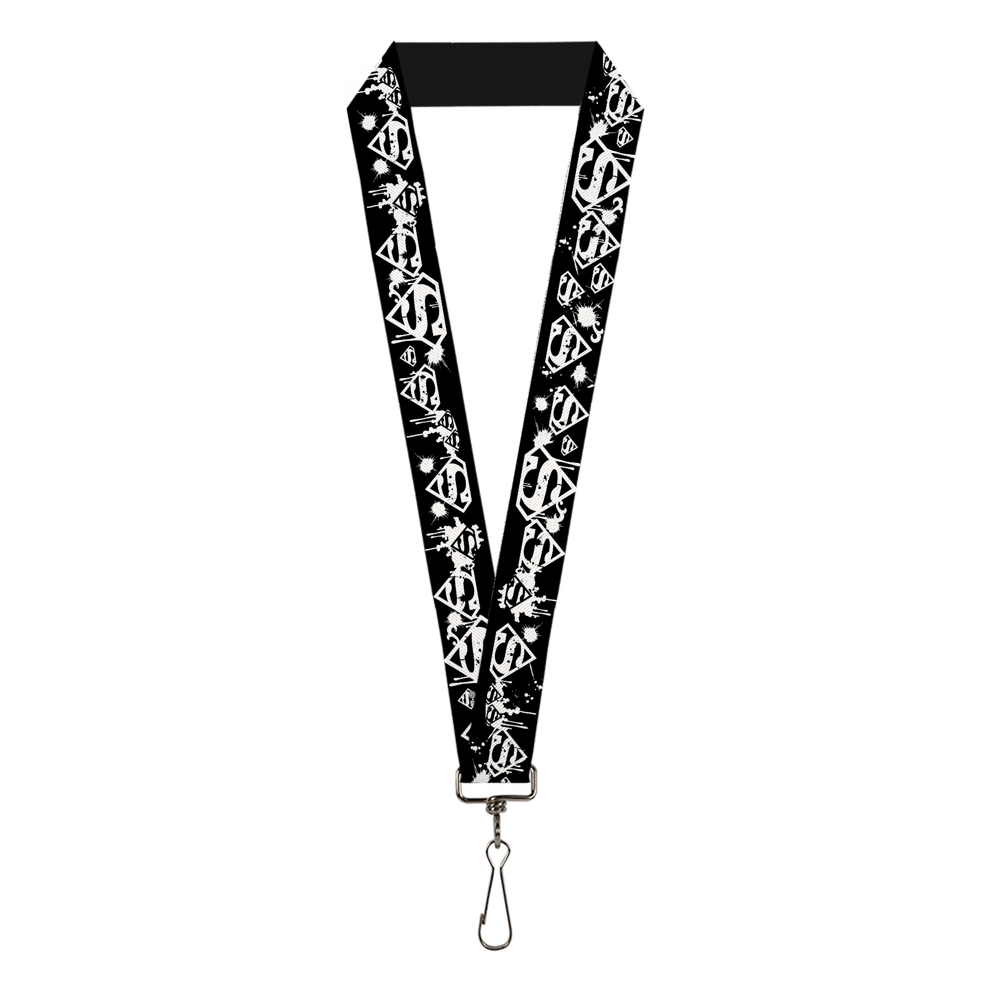 DC Comics Lanyard, Superman Shield Splatter Black White, Elastic