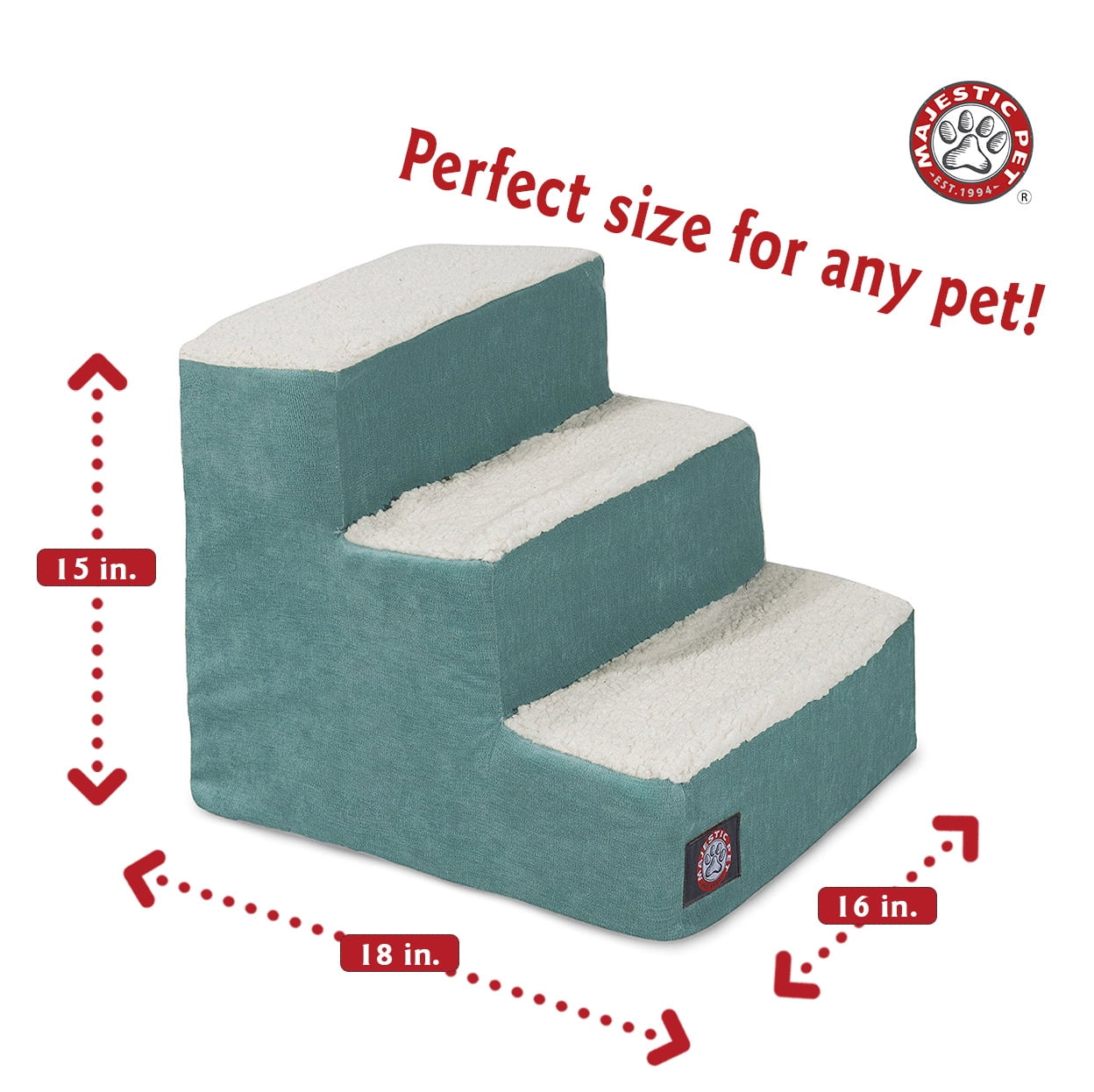 Majestic Pet Villa Pet Stairs 3 Steps Azure Machine Washable Removable Cover 18" x 16" x 15"