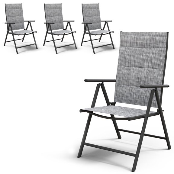 ELPOSUN Outdoor Folding Dining Chairs Set of 4, Folding Lawn Chairs for Adults with Padded Breathable Textilene, Portable Folding Chairs for Outside, No Assembly, Grey White