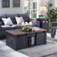 thumbnail image 3 of Librala 48" Lift Top Coffee Table, Farmhouse Cocktai with Sliding Groove Barn Door, Rustic Wood Center Table w/Double Storage Spaces for Living Room, Dark Grey, 3 of 7