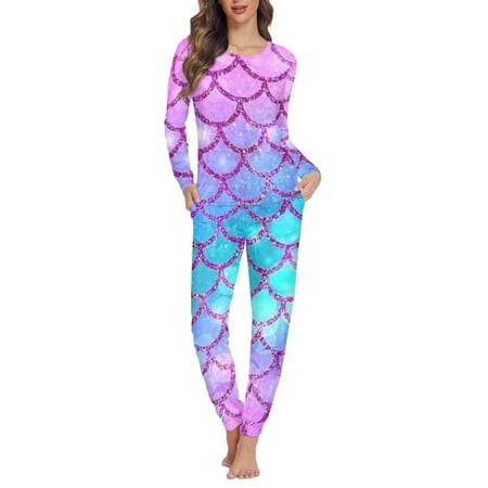 

NETILGEN Scaly Printing O-Neck Pajamas for Women Set Long Sleeve Spring & Summer Women Sleepwear Nightgown 2 Pack Nightwear for Women Sleepwear Cotton