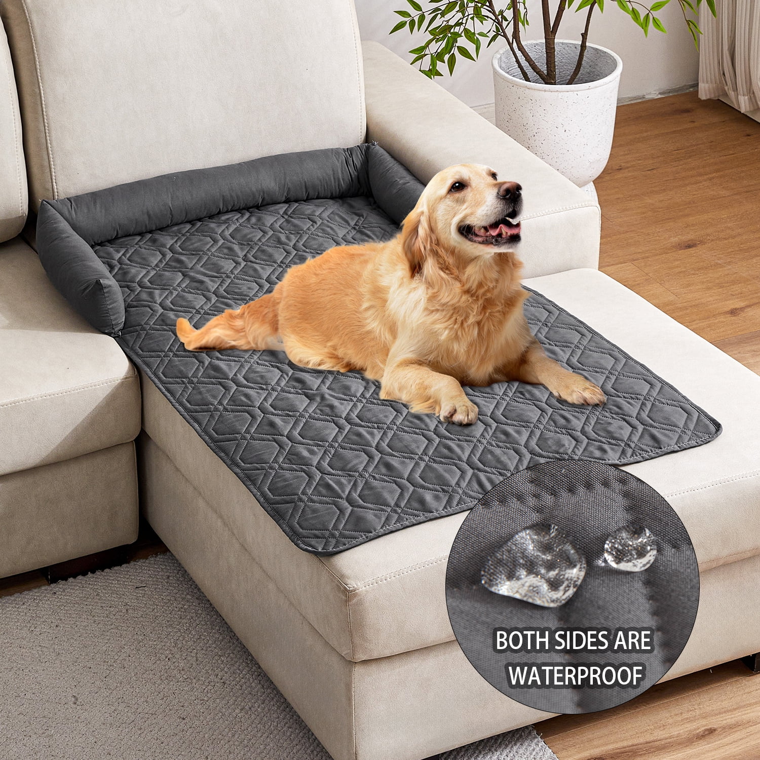 Suitable for Medium and Large Dogs Calm Pet Bed, Pet Furniture Protective Cover, Non-Slip Base, Side Pillow Pet Bed, Waterproof and Urine-Proof Fabric, Deodorant, Machine Washable Non-Slip