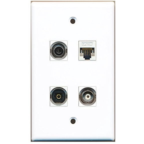 RiteAV - 1 Port Toslink 1 Port 3.5mm 1 Port BNC 1 Port Cat5e Ethernet White Wall Plate