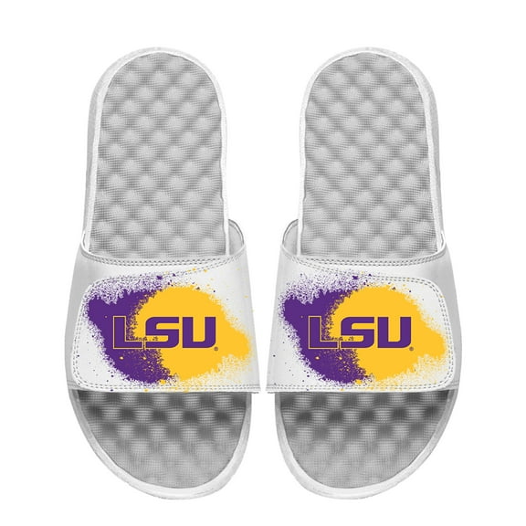 Youth ISlide  White LSU Tigers Spray Paint Slide Sandals