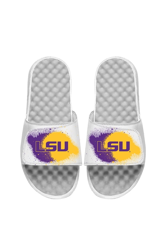 Youth ISlide  White LSU Tigers Spray Paint Slide Sandals