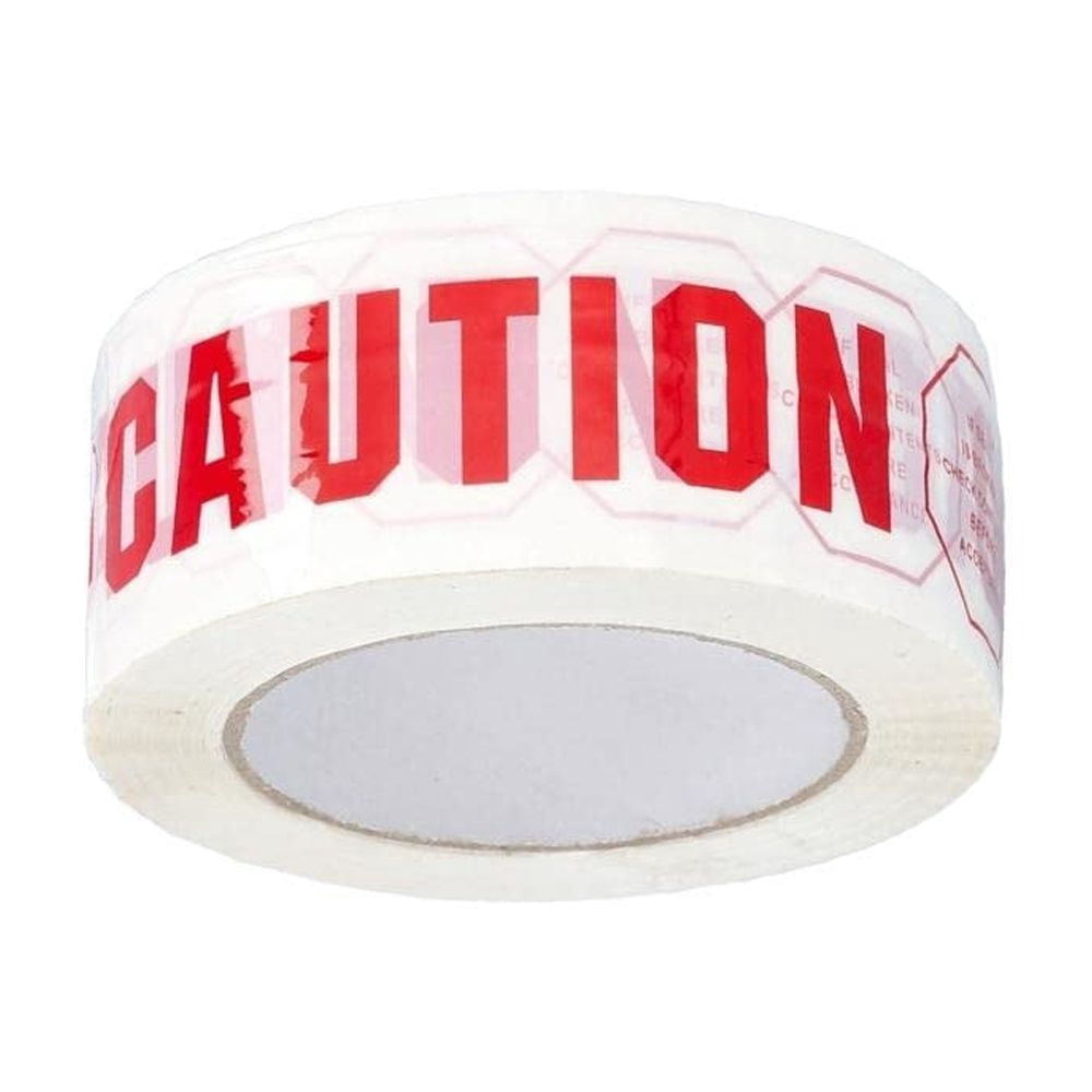 Caution Packing Tape, Preprinted Shipping Rolls, White Red, 2 Inch x 110 Yards, 2700 Pack